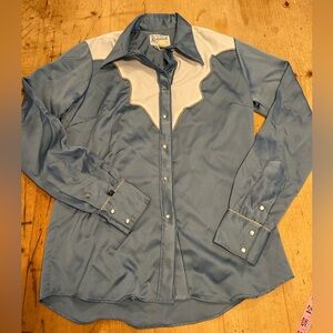 Rockmount Ranch West Men’s 36 Vintage Shirt Blue Pearl Buttons Rodeo Horse